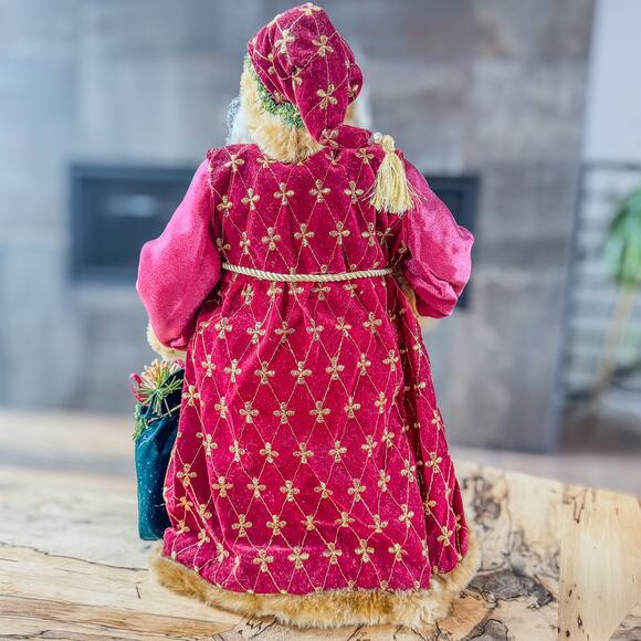 Old World Traditional Santa Claus Maroon/Gold Velvet Robe Treetop/Tabletop-18”H - Picture 5 of 9